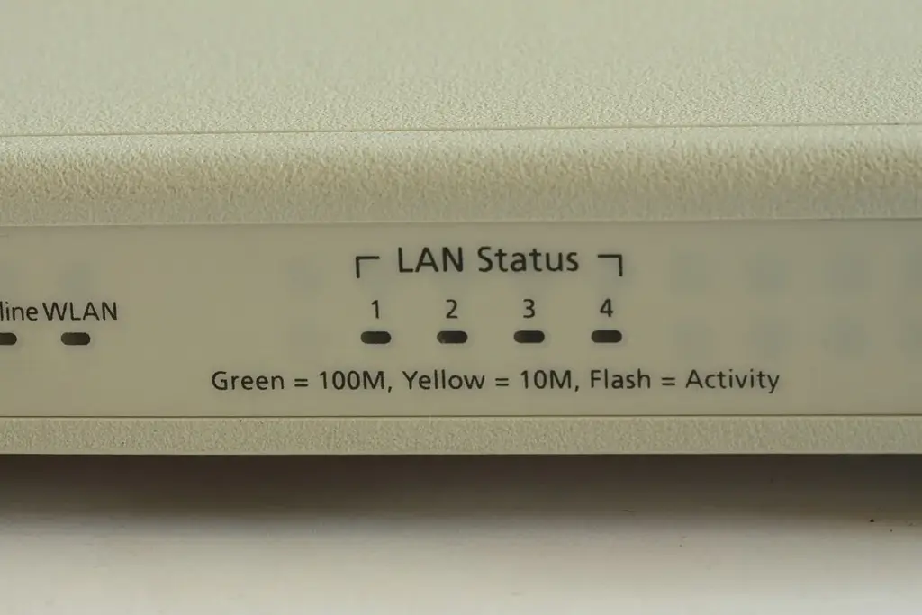Painel de um roteador com as luzes de status das portas de rede