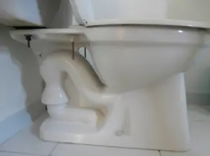 Vaso sanitário de louça branca com o sifão aparente na parte de baixo